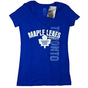 NHL CCM Toronto‎ Maple Leafs Womens V-Neck Graphic T-Shirt Blue Size S